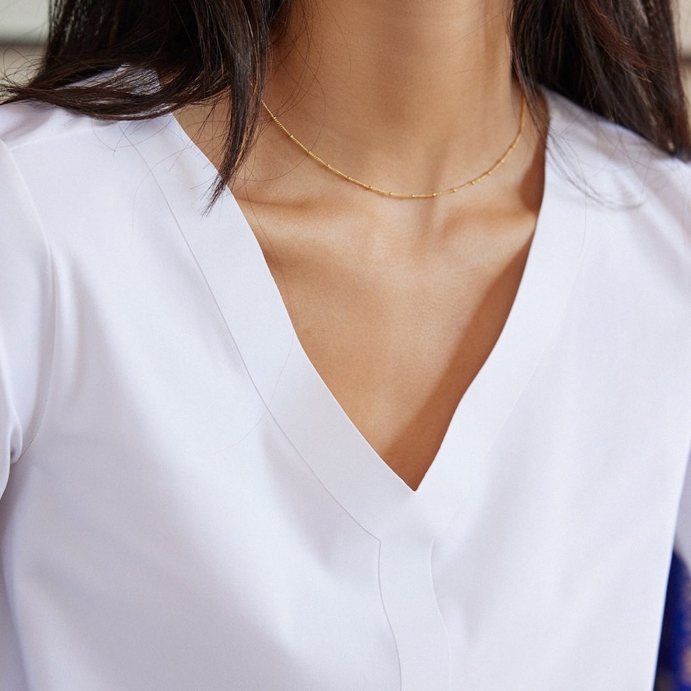 NWT ADAY Something Tailored V Neck Shirt white sz L Blouse sustainable - Picture 3 of 8